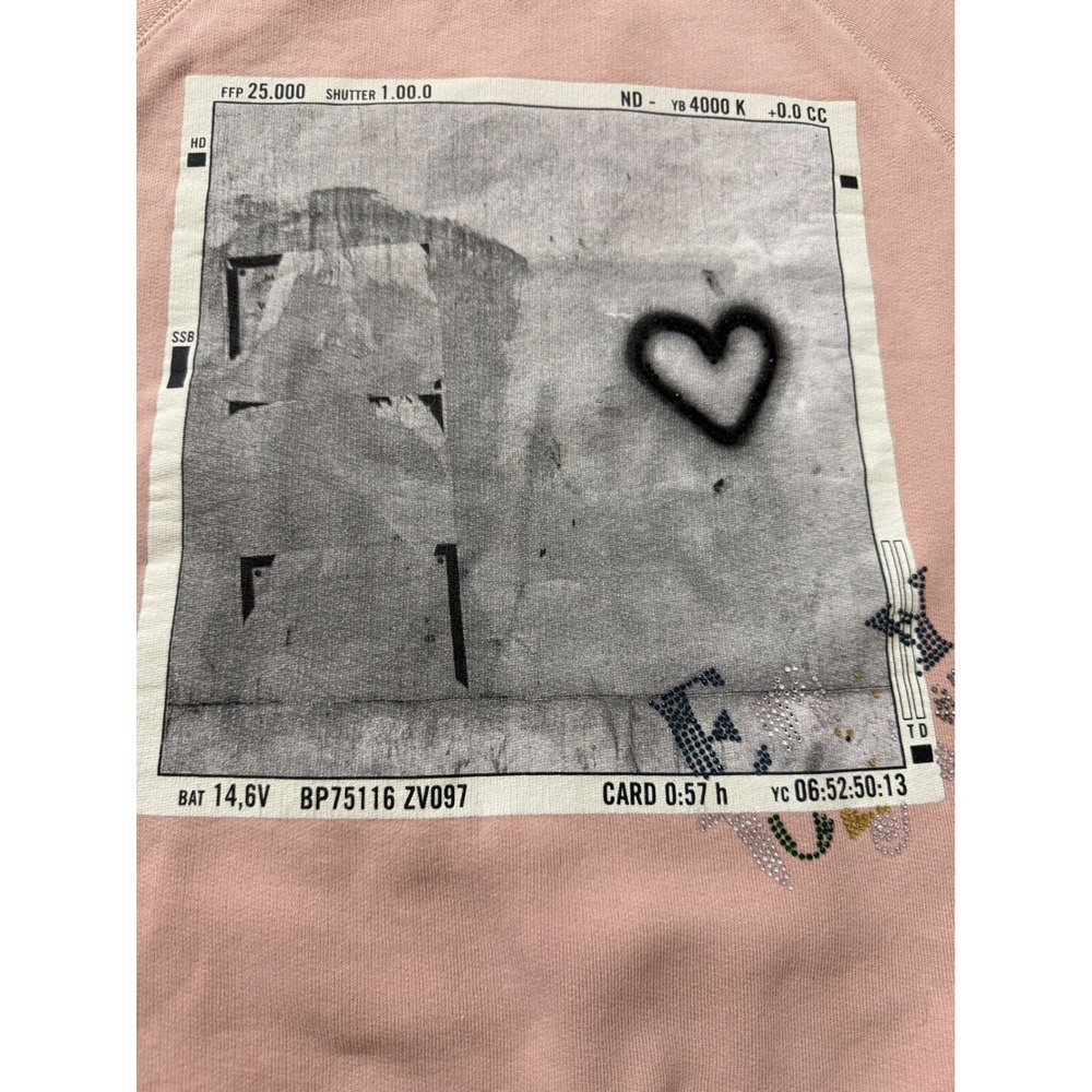 Zadig & Voltaire Pink Upper Photo Heart Rhinestone Sweatshirt Organic Cotton L - Picture 7 of 9